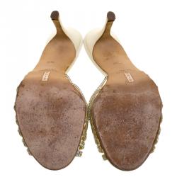 Pre Owned Gina Beige Crystal Embellished Sandals Size 38.5