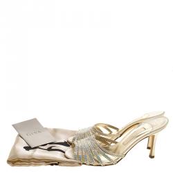 Pre Owned Gina Beige Crystal Embellished Sandals Size 38.5