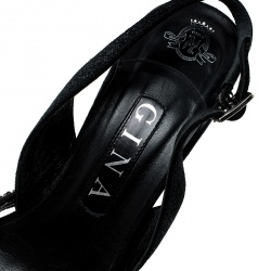 Pre Owned Gina Black Suede Crystal Embellished Peep Toe Slingback Sandals Size 38
