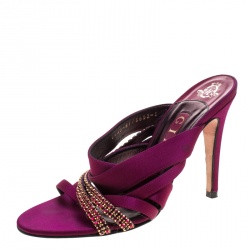 مملوكة مسبقًا Gina Magenta Satin Crystal Embellished Strap High Heel Slides Size 38