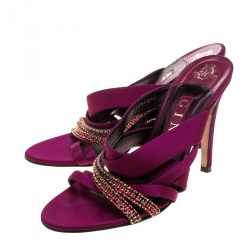 مملوكة مسبقًا Gina Magenta Satin Crystal Embellished Strap High Heel Slides Size 38