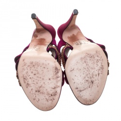 مملوكة مسبقًا Gina Magenta Satin Crystal Embellished Strap High Heel Slides Size 38