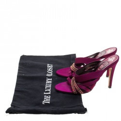 مملوكة مسبقًا Gina Magenta Satin Crystal Embellished Strap High Heel Slides Size 38