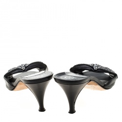 Pre Owned Gina Black Crystal Embellished Leather Sandals Size 39.5