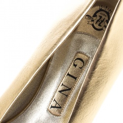 مملوكة مسبقًا حذاء فلات باليه جينا فيونكة غطاء مقدمة مزخرف كريستال ساتان وجلد بيج/ ذهبي ميتالك مقاس 41