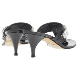 Pre Owned Gina Black Crystal Embellished Thong Sandals Size 38.5