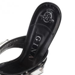 Pre Owned Gina Black Crystal Embellished Thong Sandals Size 38.5