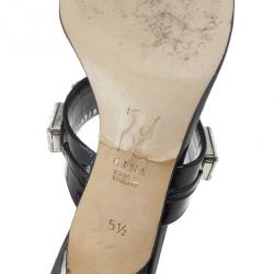 Pre Owned Gina Black Crystal Embellished Thong Sandals Size 38.5