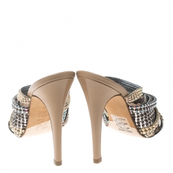 مملوكة مسبقًا Gina Multicolor Crystal Embellished and Snakeskin Strappy Sandals Size 36.5