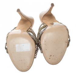 مملوكة مسبقًا Gina Multicolor Crystal Embellished and Snakeskin Strappy Sandals Size 36.5