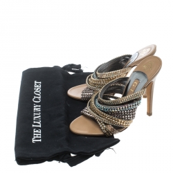 مملوكة مسبقًا Gina Multicolor Crystal Embellished and Snakeskin Strappy Sandals Size 36.5