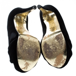 Pre Owned حذاء كعب عالي جينا كلير أزرق داكن قطيفة نعل سميك مثاس 38.5