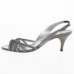Pre Owned Gina Black Crystal Slingback Sandals Size 38.5