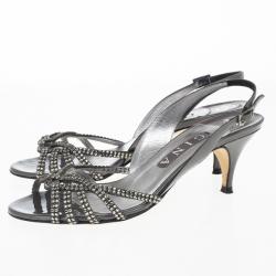 Pre Owned Gina Black Crystal Slingback Sandals Size 38.5