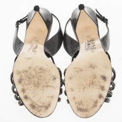 Pre Owned Gina Black Crystal Slingback Sandals Size 38.5