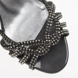 Pre Owned Gina Black Crystal Slingback Sandals Size 38.5