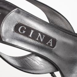Pre Owned Gina Black Crystal Slingback Sandals Size 38.5