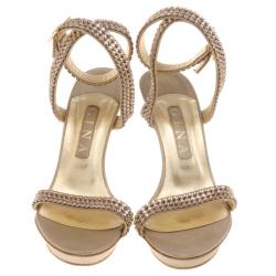 مملوكة مسبقًا Gina Metallic Crystal Ankle Strap Sandals Size 39