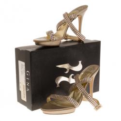 مملوكة مسبقًا Gina Metallic Crystal Ankle Strap Sandals Size 39