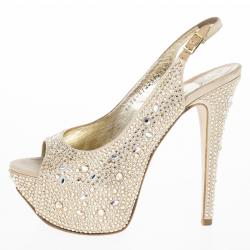 Pre Owned Gina Camel Satin Sion Swarovski Slingback Sandals Size 37.5