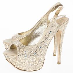 Pre Owned Gina Camel Satin Sion Swarovski Slingback Sandals Size 37.5