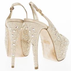 Pre Owned Gina Camel Satin Sion Swarovski Slingback Sandals Size 37.5