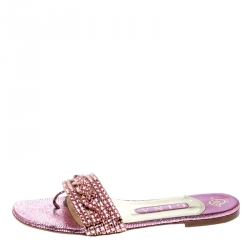 Pre Owned Gina Purple Athena Crystal Flat Sandals Size 38