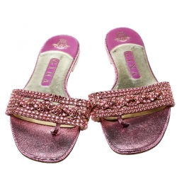 Pre Owned Gina Purple Athena Crystal Flat Sandals Size 38