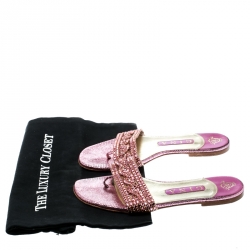 Pre Owned Gina Purple Athena Crystal Flat Sandals Size 38