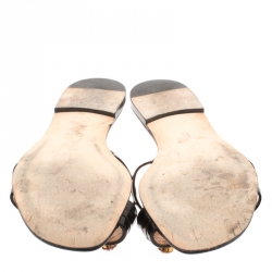 Pre Owned Gina Black Patent Leather Crystal Embellished Flat Slides Size 39.5