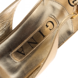 Pre Owned صندل جينا فتحة كعب مزخرف كريستال جلد وردي فاتح مقاس 37