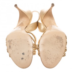 Pre Owned صندل جينا فتحة كعب مزخرف كريستال جلد وردي فاتح مقاس 37