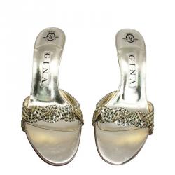 Pre Owned صندل جينا ستيليتو سير سواروفسكي متعدد الألوان ذهبي مقاس 37