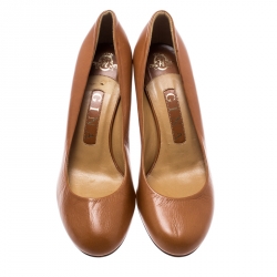 Pre Owned حذاء كعب عالي جينا جلد بني مقاس 36.5