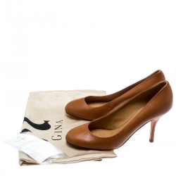 Pre Owned حذاء كعب عالي جينا جلد بني مقاس 36.5