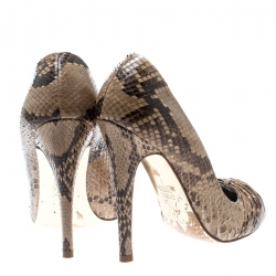 Pre Owned حذاء كعب عالي جينا جلد ايل ثعبان بيج مقاس 37