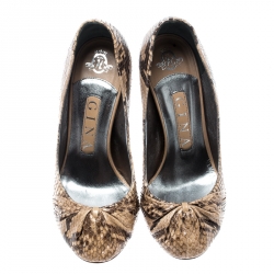 Pre Owned حذاء كعب عالي جين ا جلد ايل ثعبان بيج مقاس 37