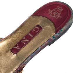 مملوكة مسبقًا حذاء سلايد جينا فلات جلد زخرفة كريستال وردي مقاس 39.5