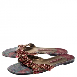 مملوكة مسبقًا حذاء سلايد جينا فلات جلد زخرفة كريستال وردي مقاس 39.5