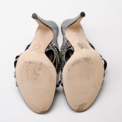 Pre Owned Gina Metallic Leather Crystal Slides Size 39