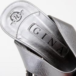 Pre Owned Gina Metallic Leather Crystal Slides Size 39