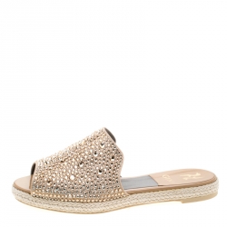 Pre Owned صندل سلايد إسبادريل جينا ذهبي كريستال مزخرف مقدمة مفتوحة مقاس 38