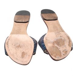 Pre Owned صندل فلات سلايد جينا مزخرف كريستال أزرق مقاس 39