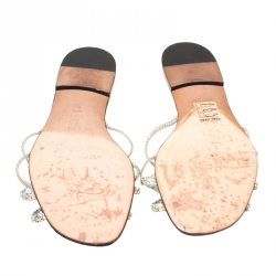 مملوكة مسبقًا Gina Metallic Silver Crystal Embellished Flat Slides Size 39