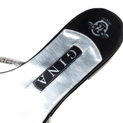 مملوكة مسبقًا Gina Metallic Silver Crystal Embellished Flat Slides Size 39