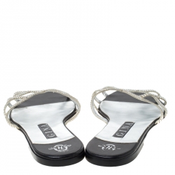 مملوكة مسبقًا Gina Metallic Silver Crystal Embellished Flat Slides Size 39
