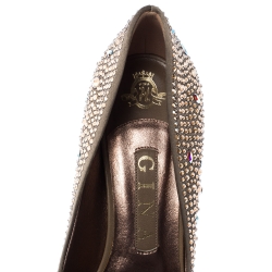 Pre Owned Gina Blush Grey Crystal Embellished Satin Pumps Size 38.5
