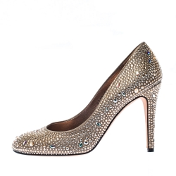 Pre Owned Gina Blush Grey Crystal Embellished Satin Pumps Size 38.5