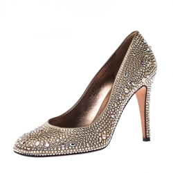 Pre Owned Gina Blush Grey Crystal Embellished Satin Pumps Size 38.5