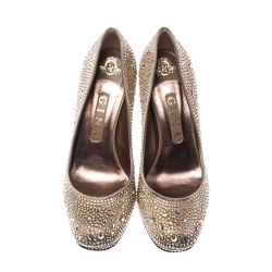 Pre Owned Gina Blush Grey Crystal Embellished Satin Pumps Size 38.5